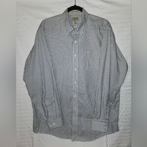 Mens LL Bean Wrinkle Resistant, Long Sleeve Button Down, Ivory Plaid Sz L- Reg